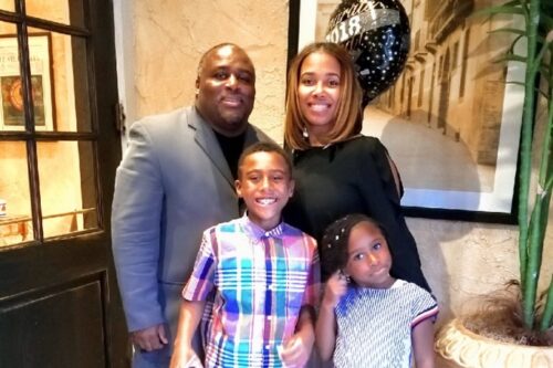 Charice Thompson, winner of the Drs. Henry J. and Bonita R. Durand Scholarship, with her husband and children.